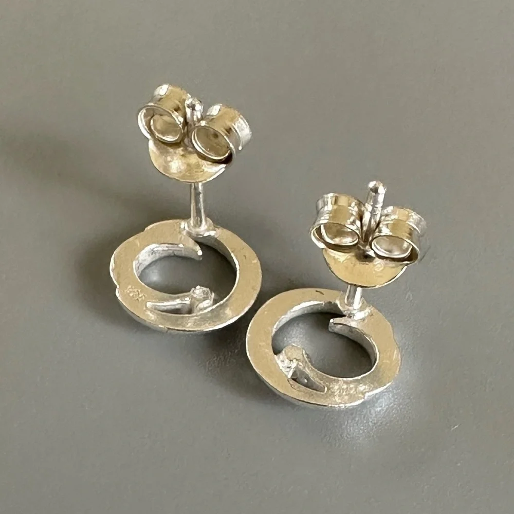Sterling Silver Crescent Moon Tiny Stud Earrings with CZ 8mm